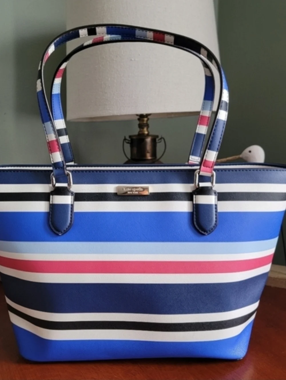 Kate Spade WKRU4294 Nautical Stripe Blue White Red PVC Tote Bag